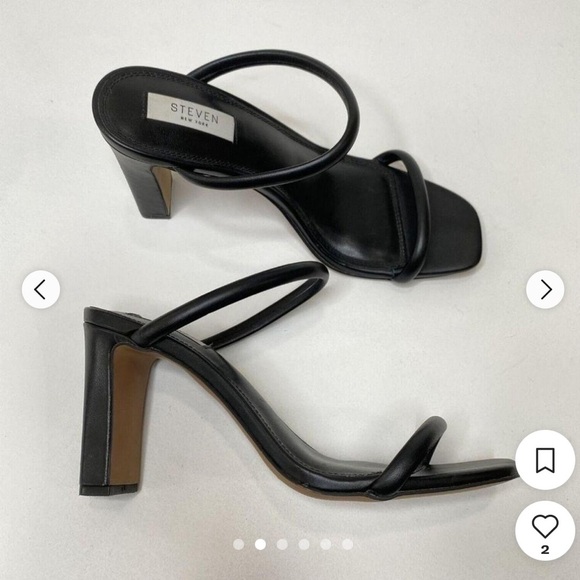 Steven New York Jacee Sandals Size 8.5 Black Block Heels Square Toe Slip On - Picture 2 of 10